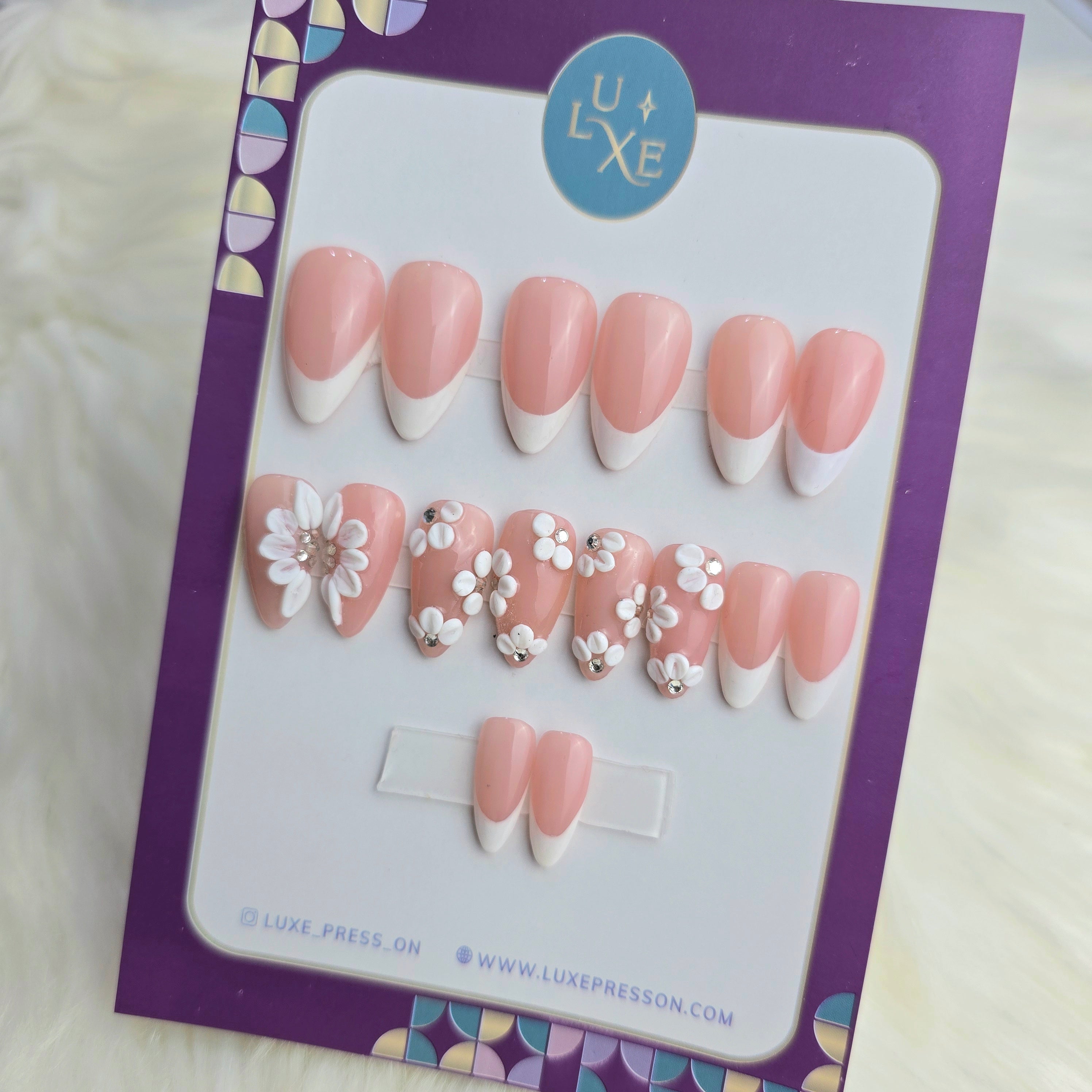 3D Floral French Nail Set